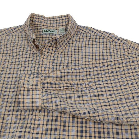 L.L. Bean Men's Plaid Yellow Long Sleeve Cotton Button Down Casual Shirt Large - Picture 6 of 8